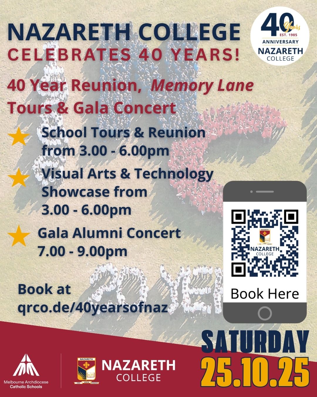 Nazareth College 40 year reunion and gala concert - Saturday 25 October 2025